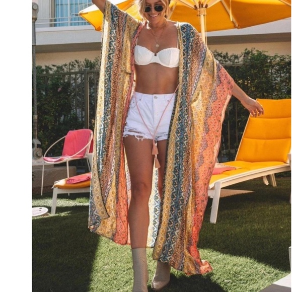Bellanblue Other - Boho Gypsy Color Block Pink Kimono Cover Up Beach